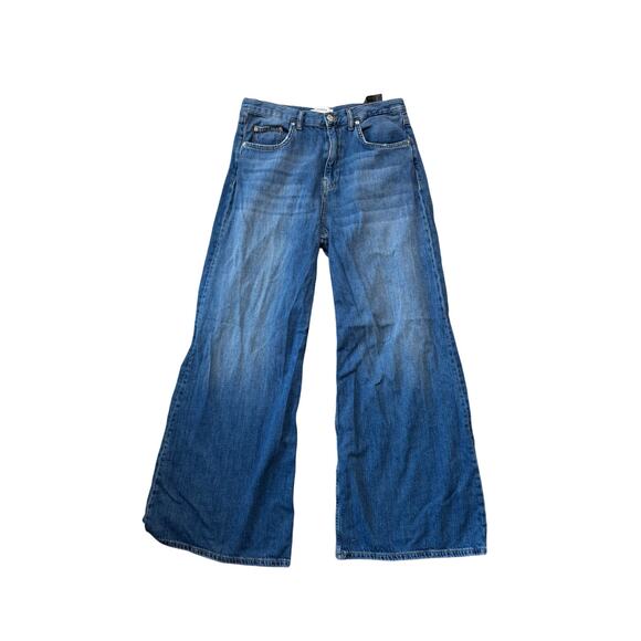 ZARA Basics Woman's Jeans/Pants size 10; Wide Leg; Blue Denim - Picture 1 of 11
